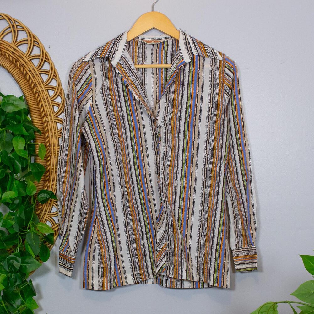 VTG Koret of California Stripe Blouse 70s Boho Textured Print | True Autumn